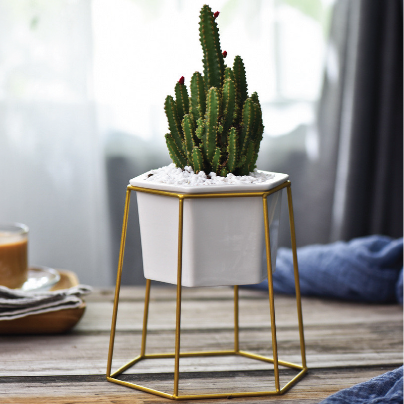 gold geometric plant pot Hexagon Stand & Planter (gold) – The Geometric Planter