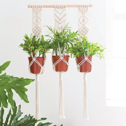 three hanging plants Macrame Trio – The Geometric Planter