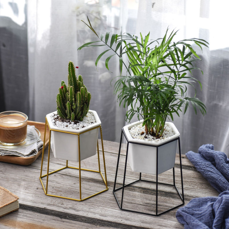 black pot plant holder Hexagon Stand & Planter (black) – The Geometric Planter